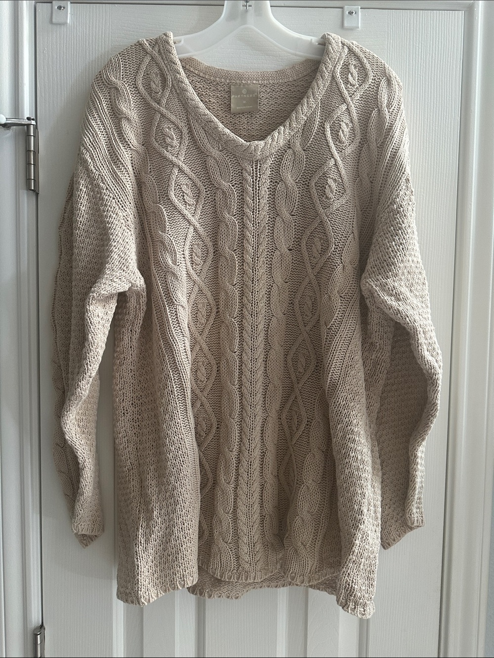 2000s Cable Knit Chunky Fisherman Sweater Women’s XL Cream Academia Mininalist